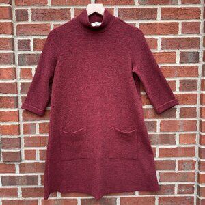 Everly Dress Womens Medium Burgandy 3/4 Sleeve Waffle Knit Pockets Mock Neck USA